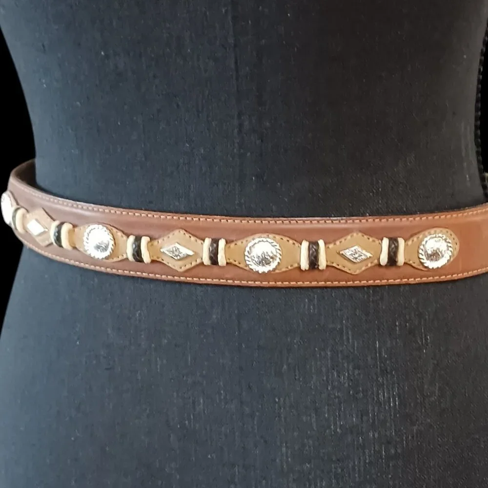 Justen Brown Leather and Tan Suede 26" Western Belt with Embellished Back - Picture 12 of 12